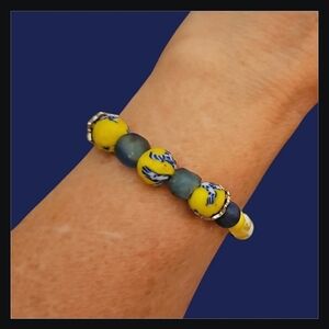 HANDMADE African Trade Lapis Fire Agate Beaded Bracelet